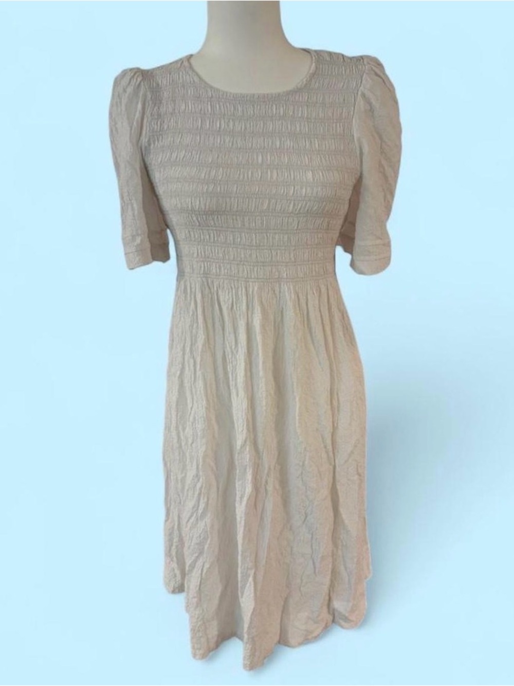 Calvin Klein White Gauze Dress with Puff Sleeves Size 8